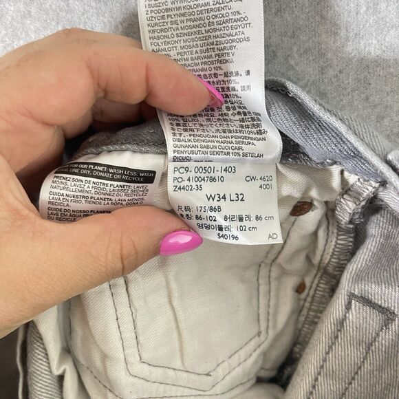 Levis 501 Jeans Mens 34x32 (30x28) Gray Button Fly Straight Stone Wash Rugged - Picture 8 of 15